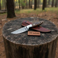 Small Damascus Utility Knife – Rosewood Handle With Leather Sheath