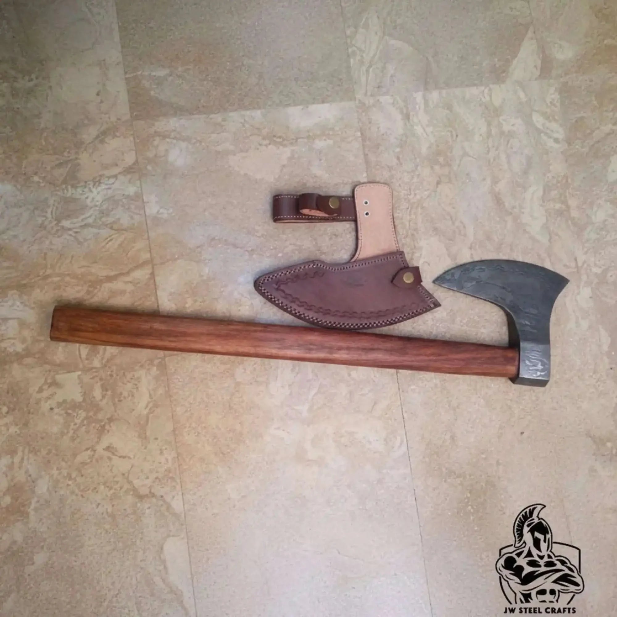 Damascus Steel Scandinavian Working Bearded Axe with Crescent Edge | JW SteelCrafts