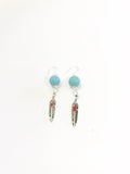 Turquoise and Red Dot Feather Drop Earrings, Southwestern Style Jewelry, Dangle Earrings Gift For Her, Country Western Wife Jewelry Gift