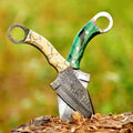 Handcrafted Damascus Steel Ring Handle Outdoor Utility Knife – Resin Grip – JW SteelCrafts