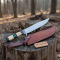 Frontier Jim Bowie Style Knife, Damascus Steel Clip Point, 9 Inch Blade, Stacked Bone Handle | JW SteelCrafts