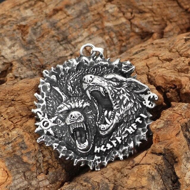 Vikings Geri and Freki Stainless Steel Pendant Necklace