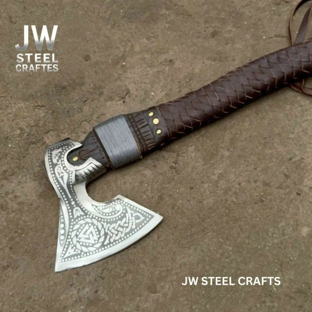 Viking Style Engraved Axe | Handcrafted Leather Wrapped Handle