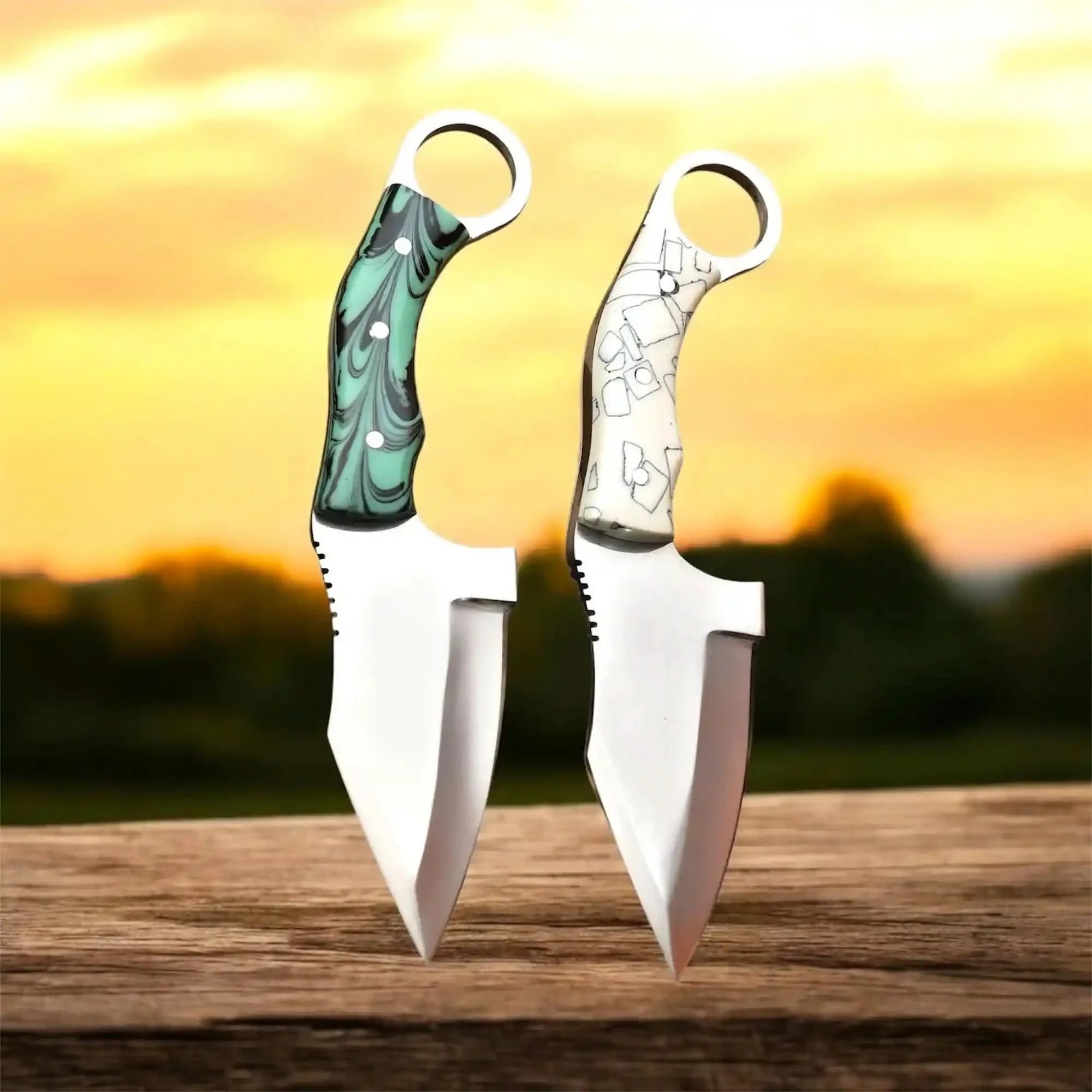 Handcrafted Stainless Steel Outdoor Utility Knife – Ring Handle – Resin Grip – JW SteelCrafts