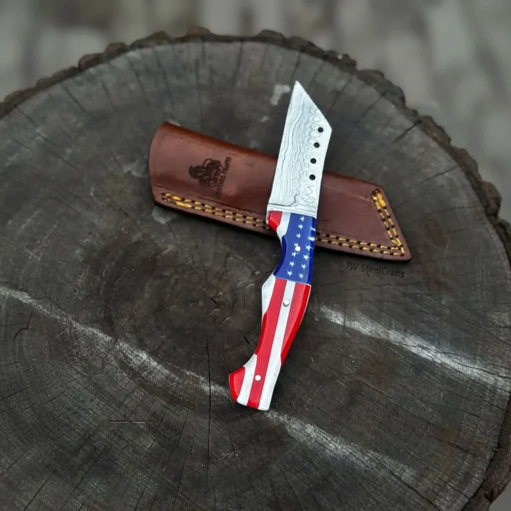 American Flag Handle Damascus Tanto Knife | JW SteelCrafts