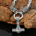 Vikings Dragon Head Mjolnir Stainless Steel Necklace