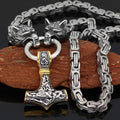 Vikings Wolf Mjolnir Stainless Steel King Chain Necklace