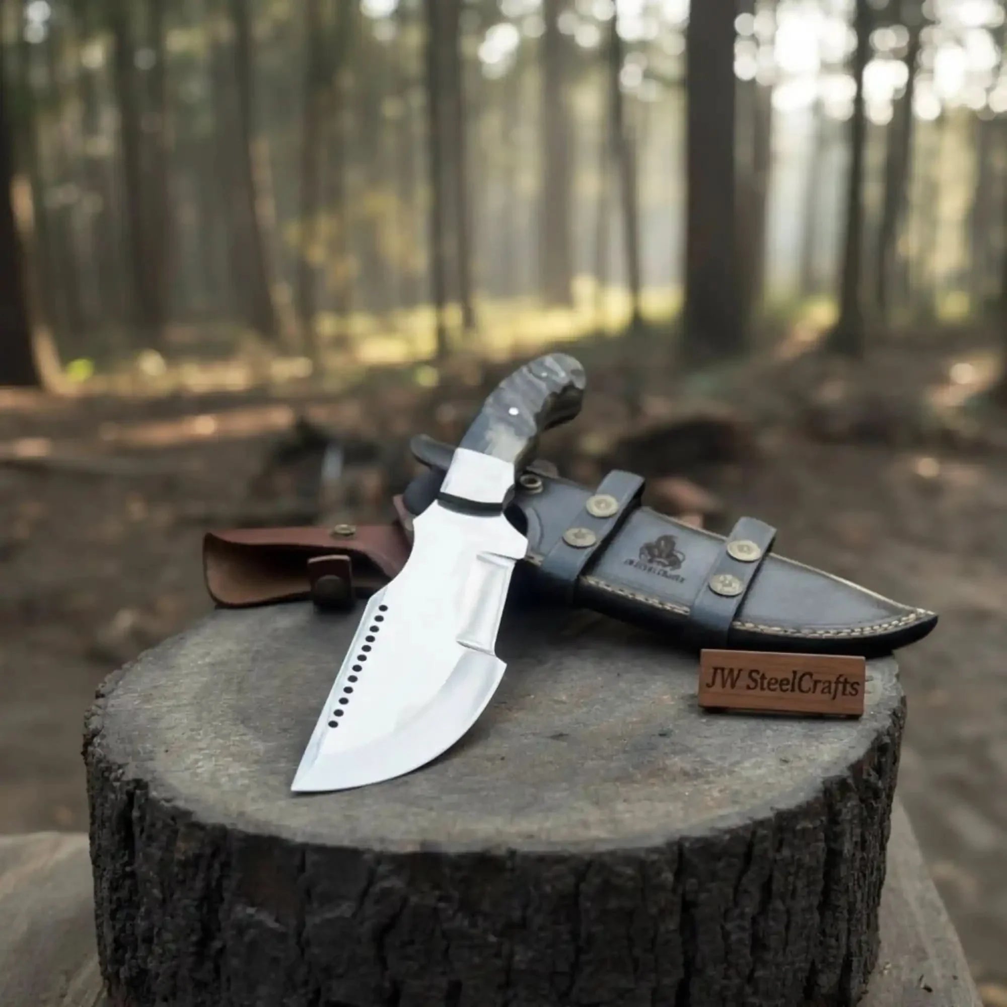 Handmade Carbon Steel Tracker Knife – Ram Horn or Wendi Wood Handle | Heavy Duty Hunting & Camping Knife | JW SteelCrafts