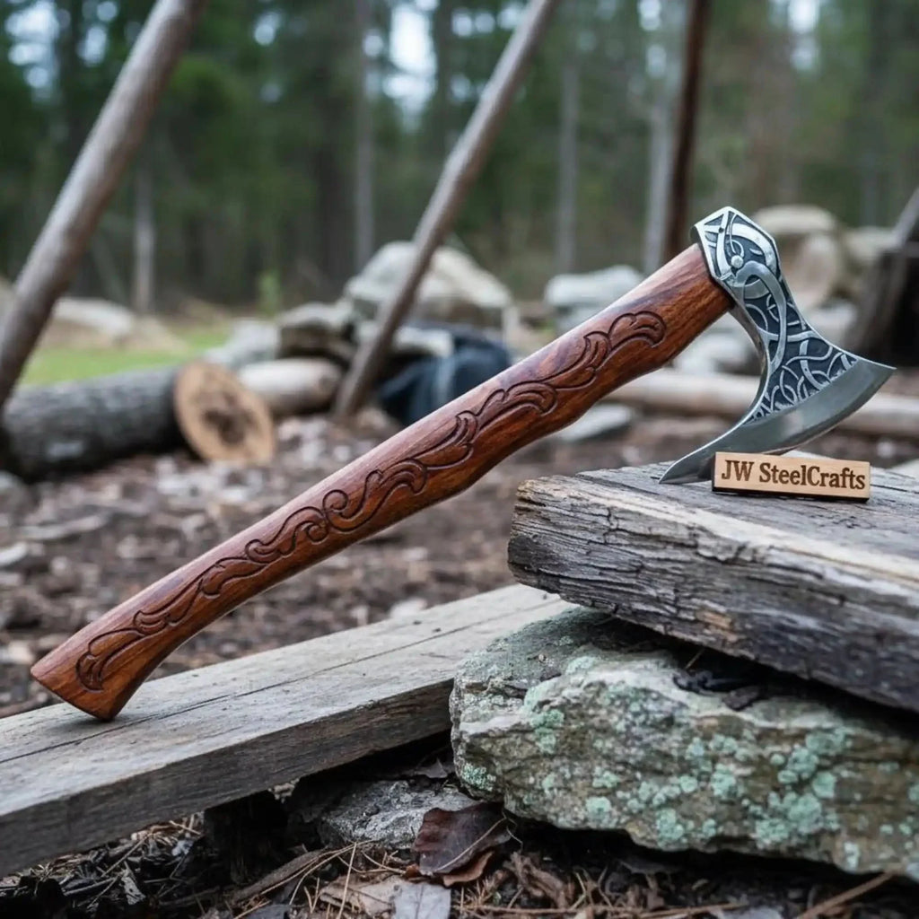 Beautiful handmade steel axe with wood handle