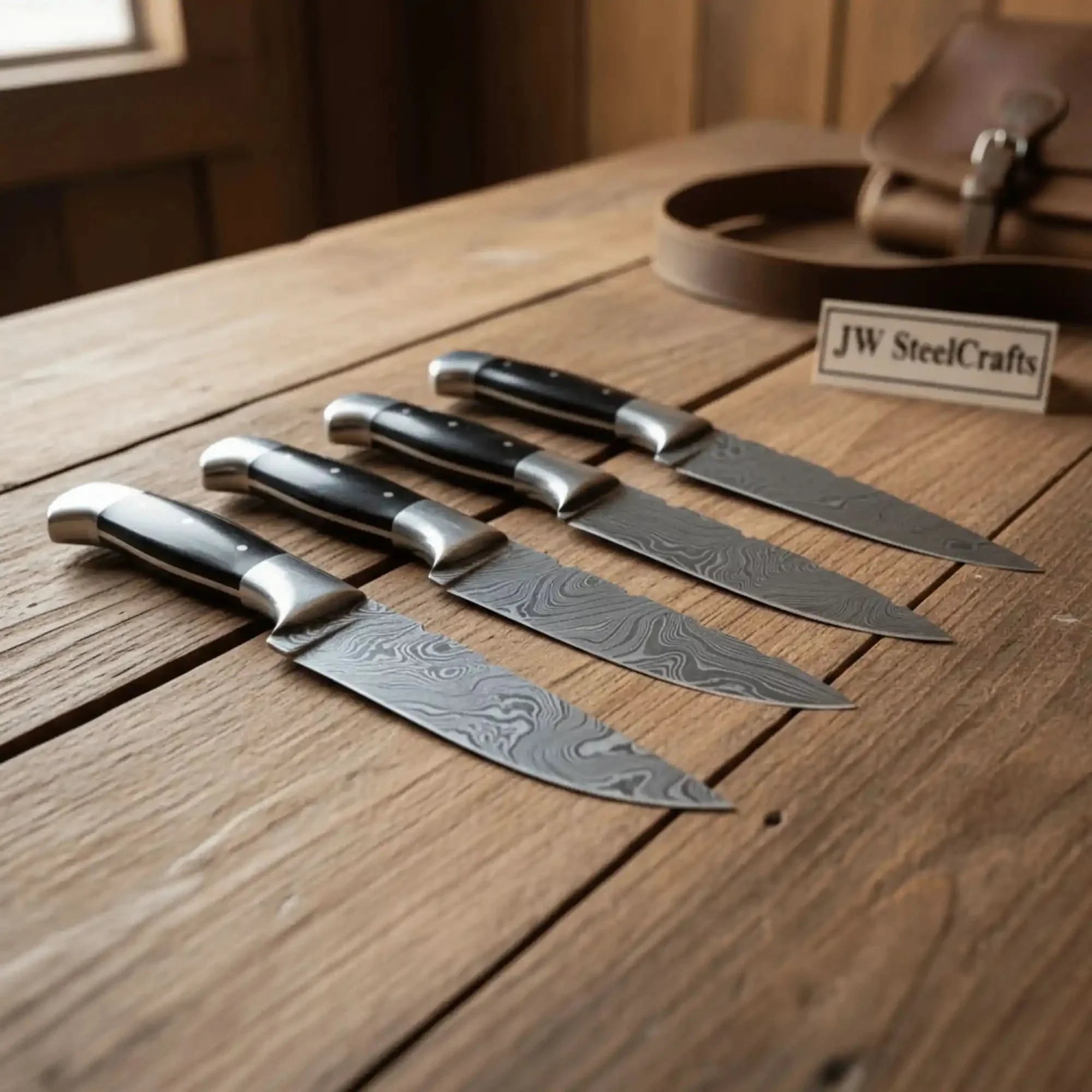 Premium Damascus Steel Hunting Knife Set — Full Tang Bushcraft & Field Knives with Sheath