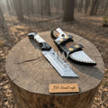 Handmade 10–11 Inch Damascus Tracker Outdoor Utility Knife – Black & White Resin Handle