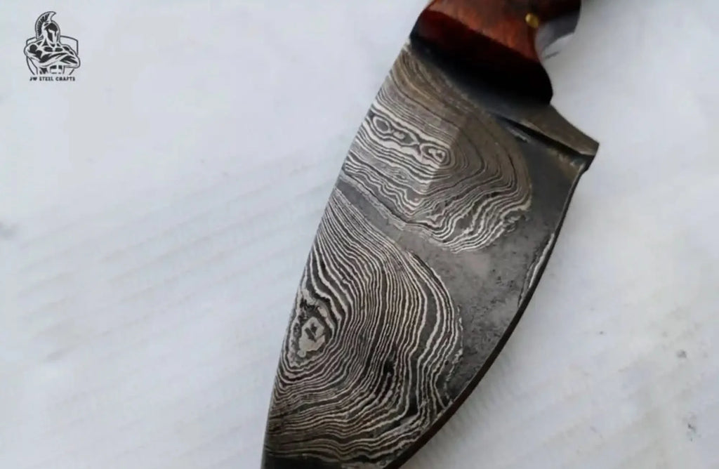 Damascus Skinner Knife 6” Fixed Blade rose wood Handle