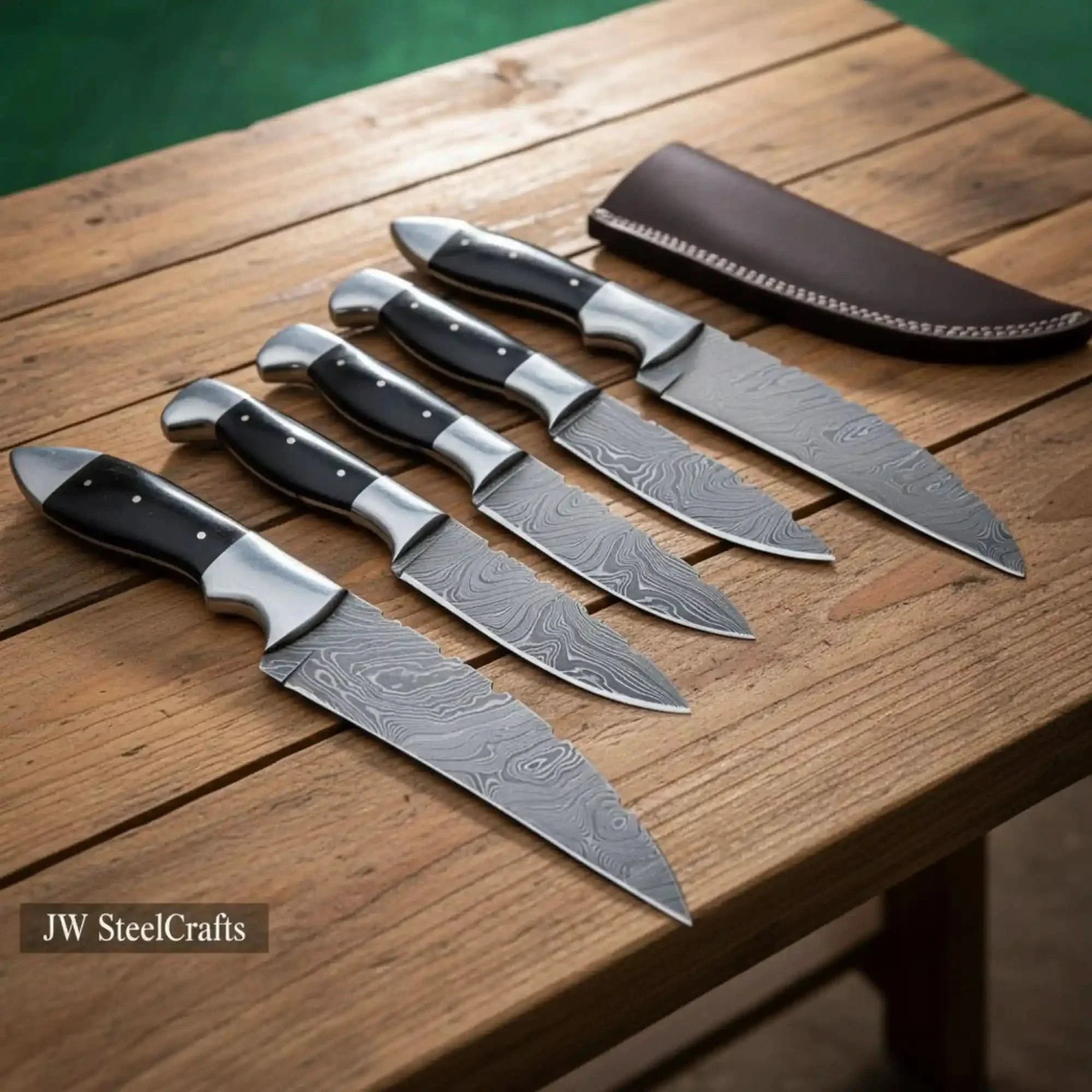 Premium Damascus Steel Hunting Knife Set — Full Tang Bushcraft & Field Knives with Sheath