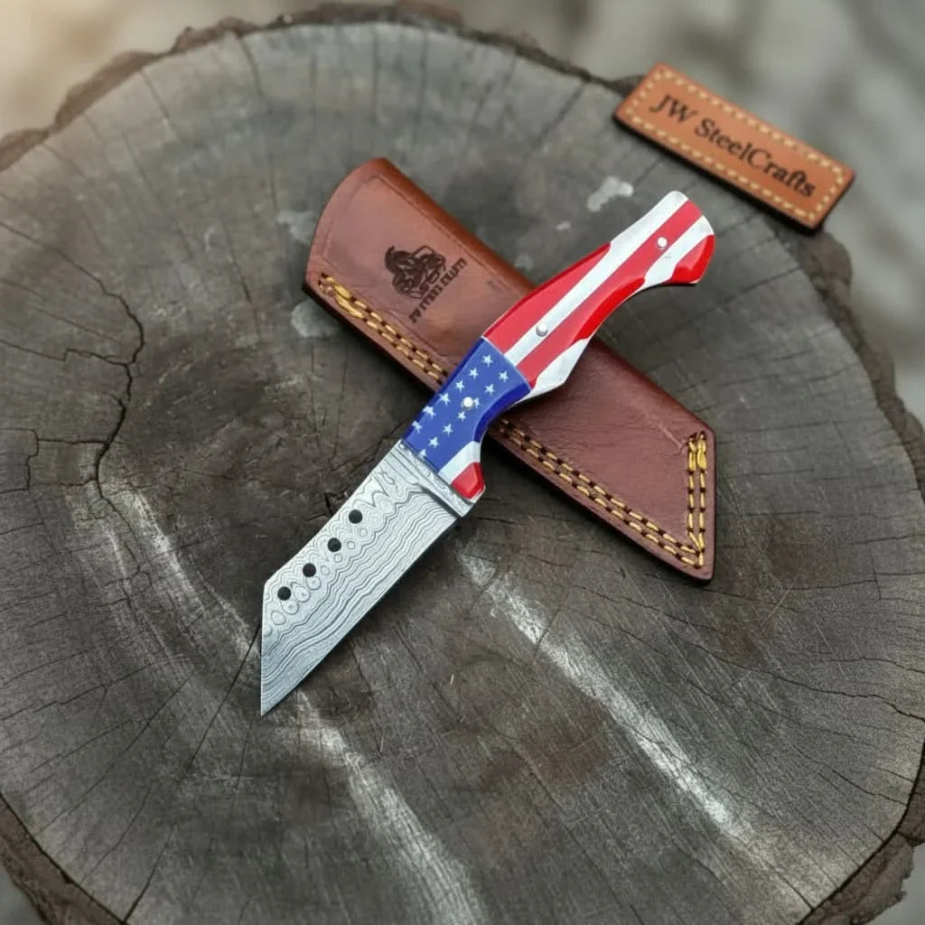 American Flag Handle Damascus Tanto Knife | JW SteelCrafts