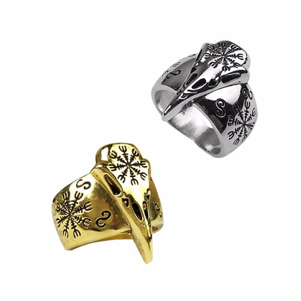 Vikings Aegishjalmur Raven Skull Ring