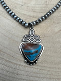Western Boot Stitch and Faux Turquoise Pendant and 4mm fashion Pearls Necklace - 18 Inch