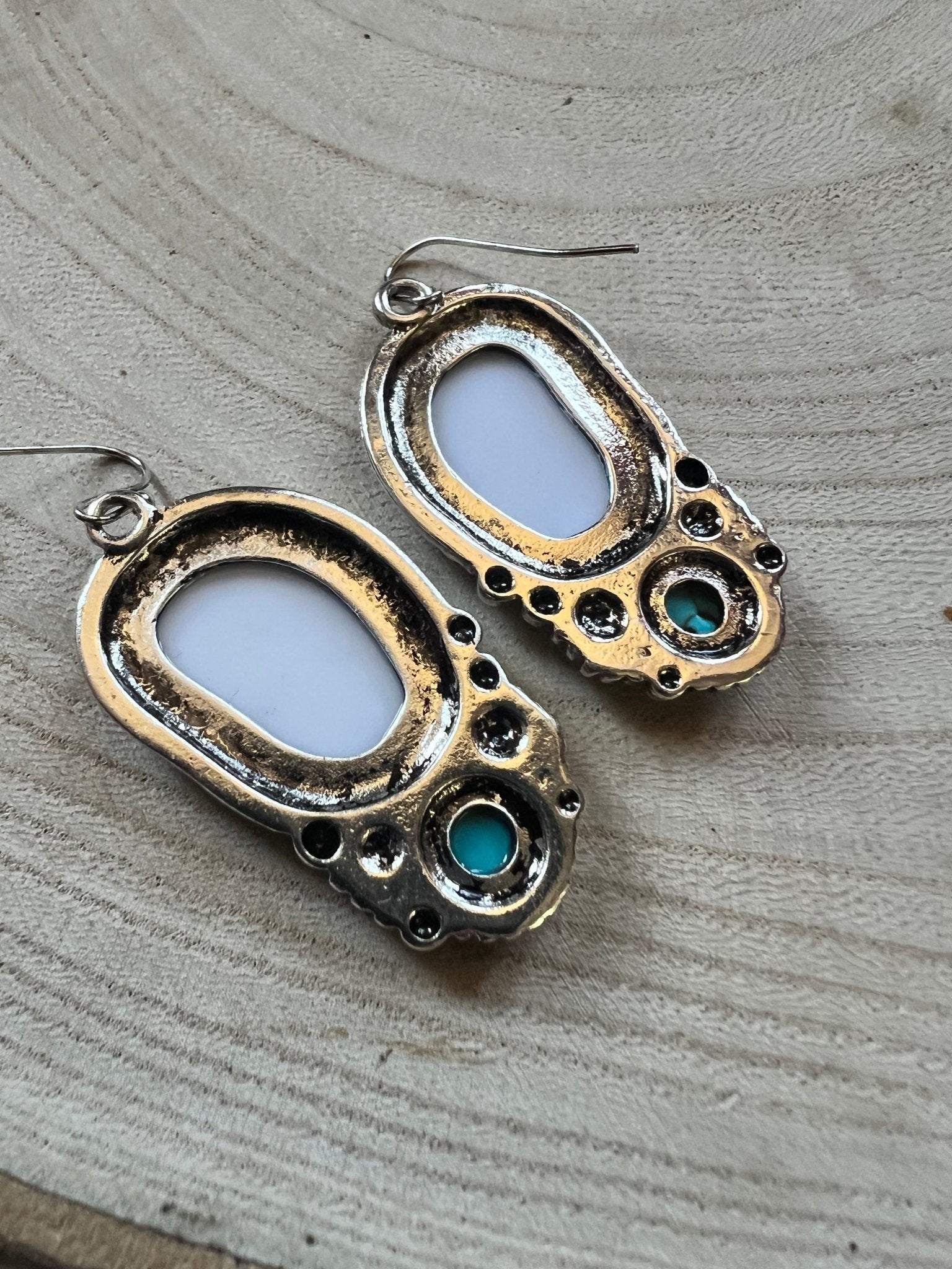 Western Bronc Print Oval and Faux Turquoise Earrings