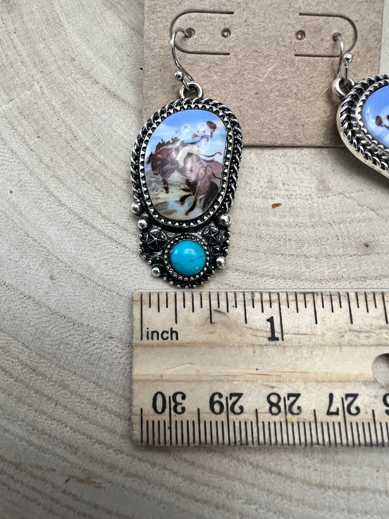 Western Bronc Print Oval and Faux Turquoise Earrings
