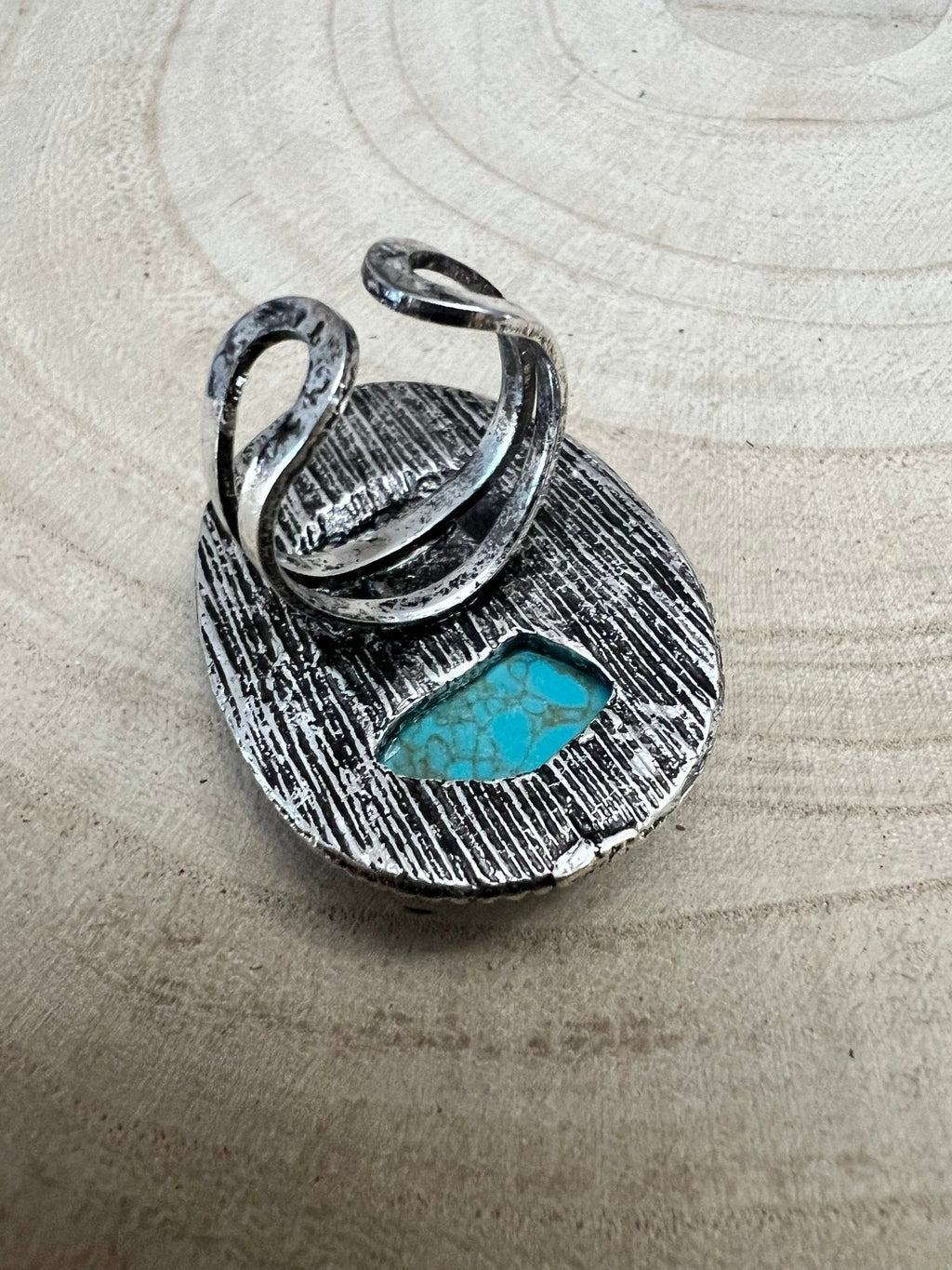Western Buffalo and Faux Turquoise Nugget Adjustable Ring