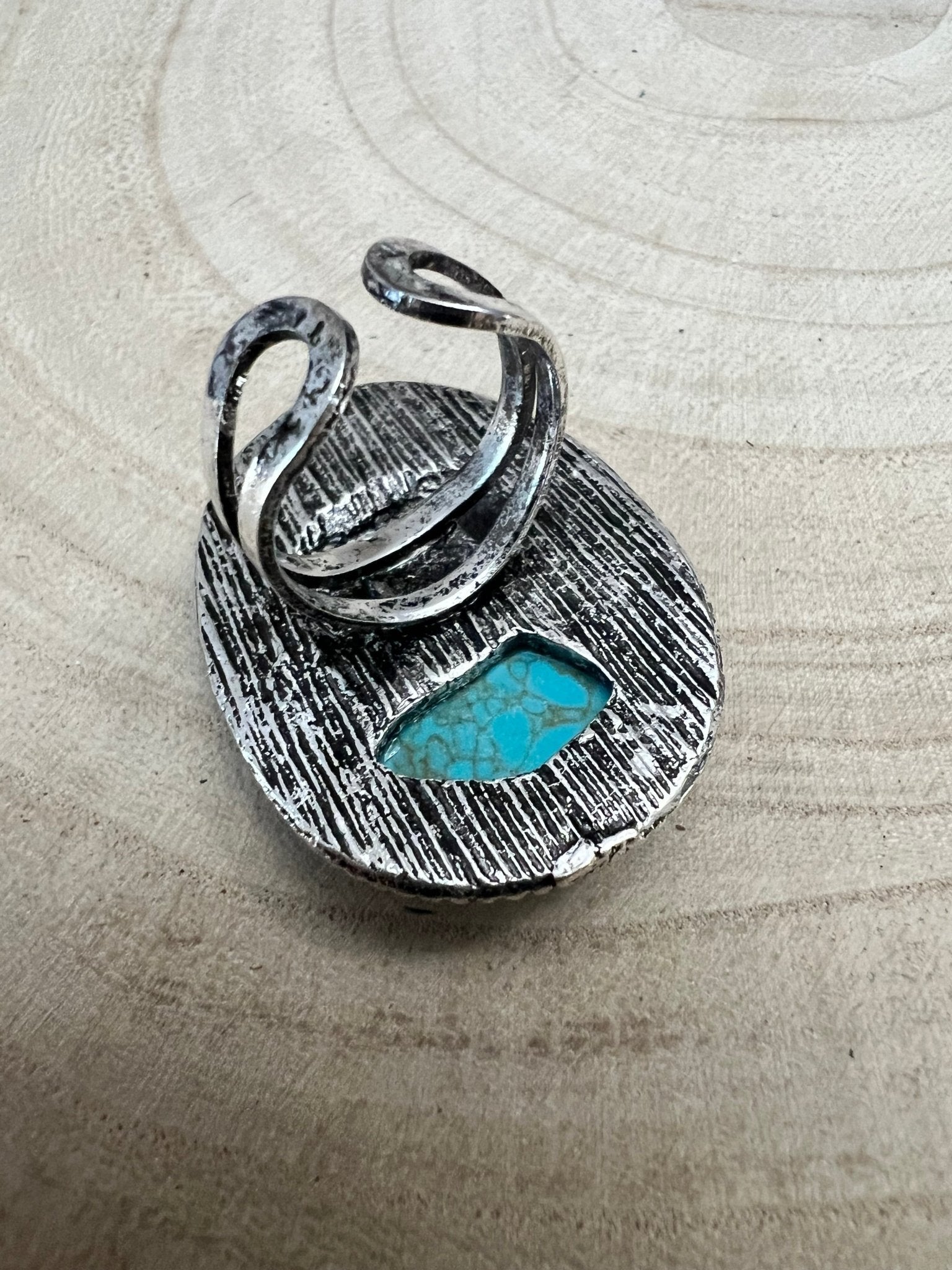 Western Buffalo and Faux Turquoise Nugget Adjustable Ring