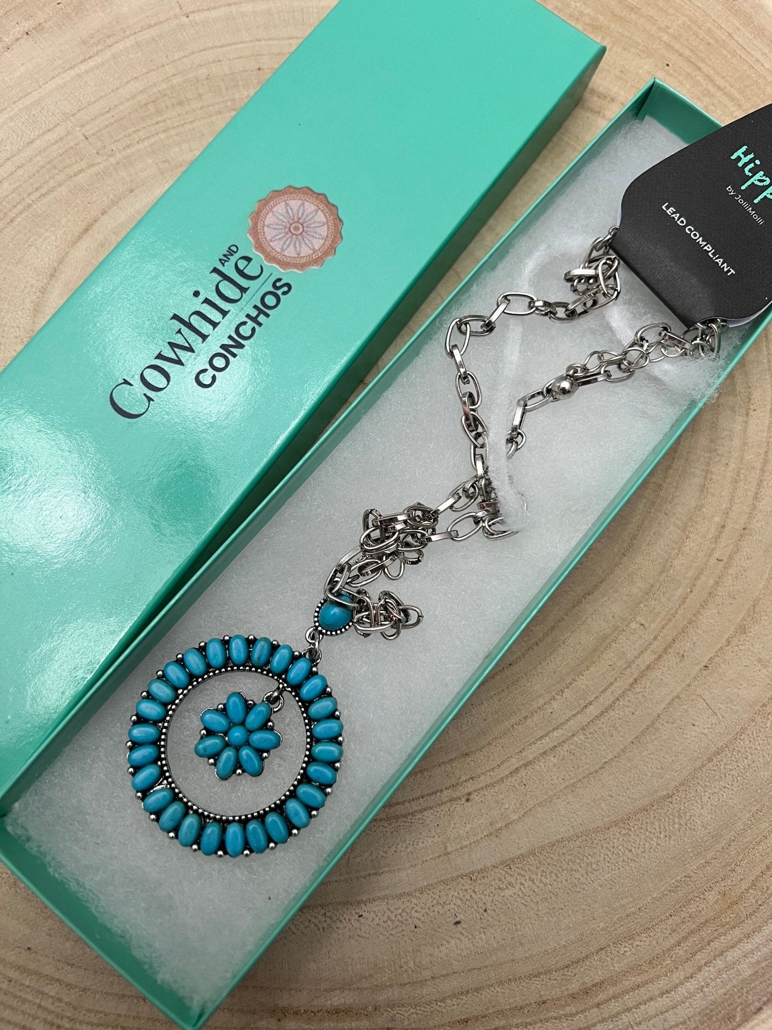 Western Faux Turquoise Cluster Necklace - 18 inch