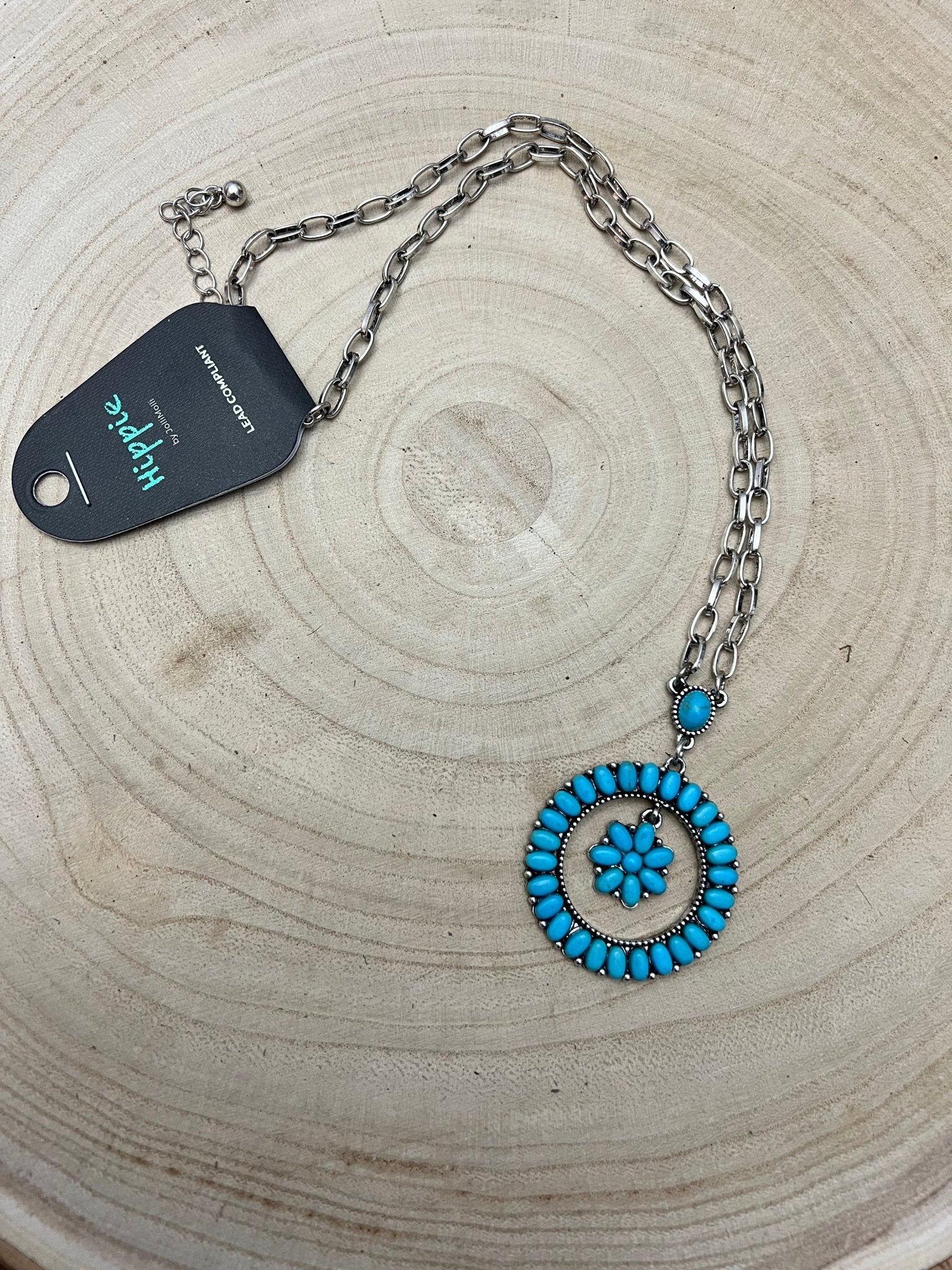 Western Faux Turquoise Cluster Necklace - 18 inch