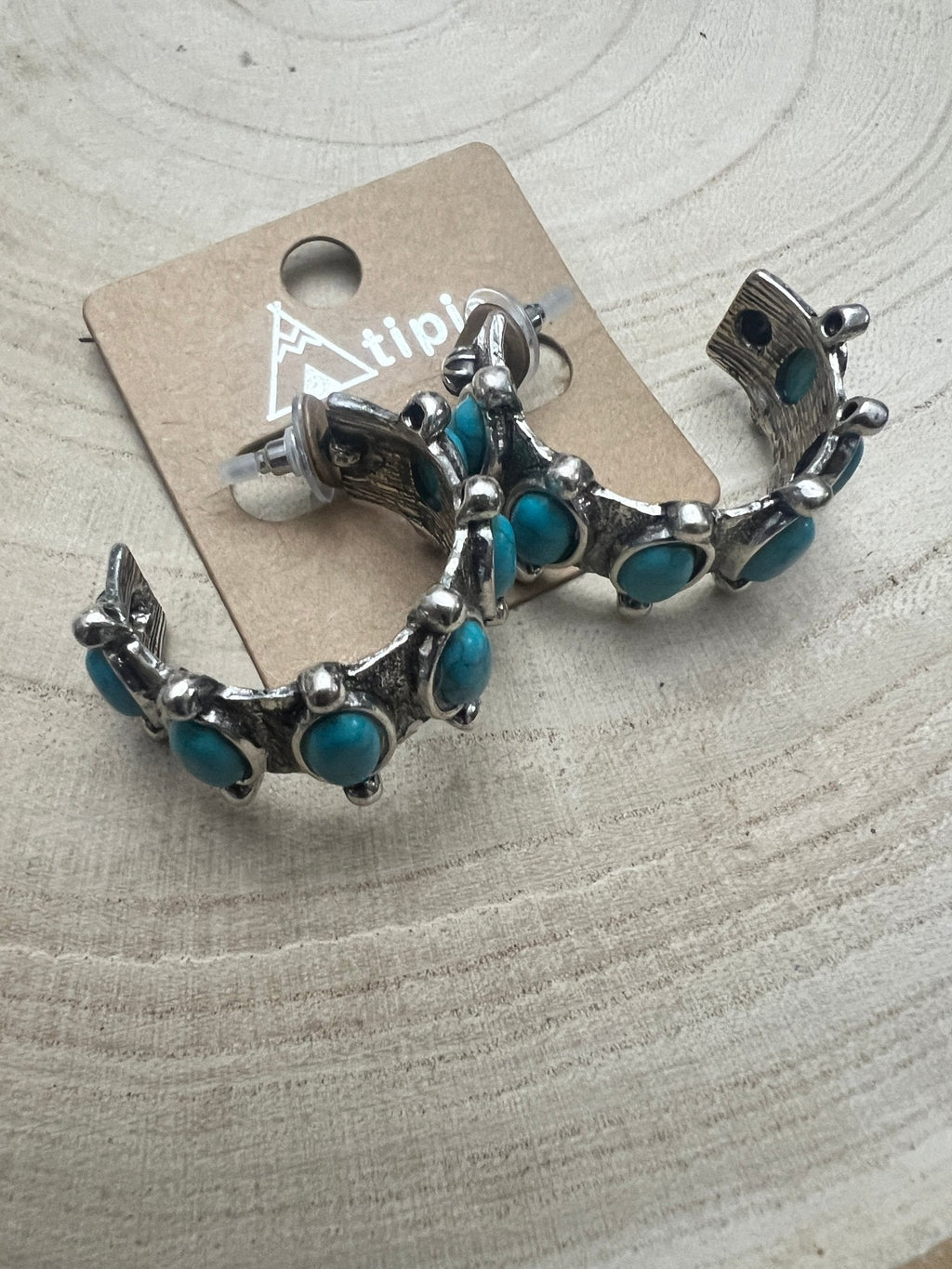 Western Faux Turquoise Small Hoop Earrings