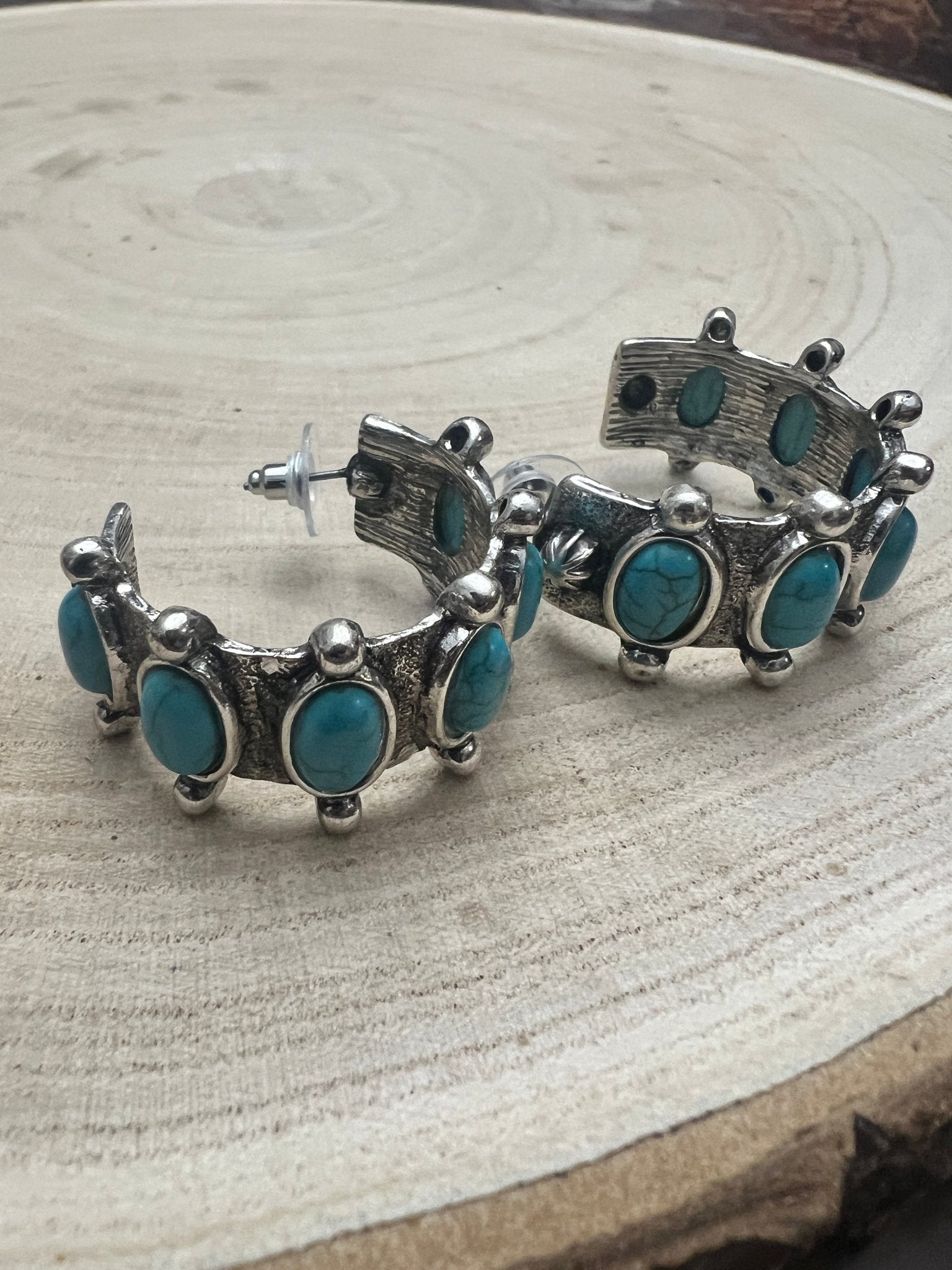 Western Faux Turquoise Small Hoop Earrings