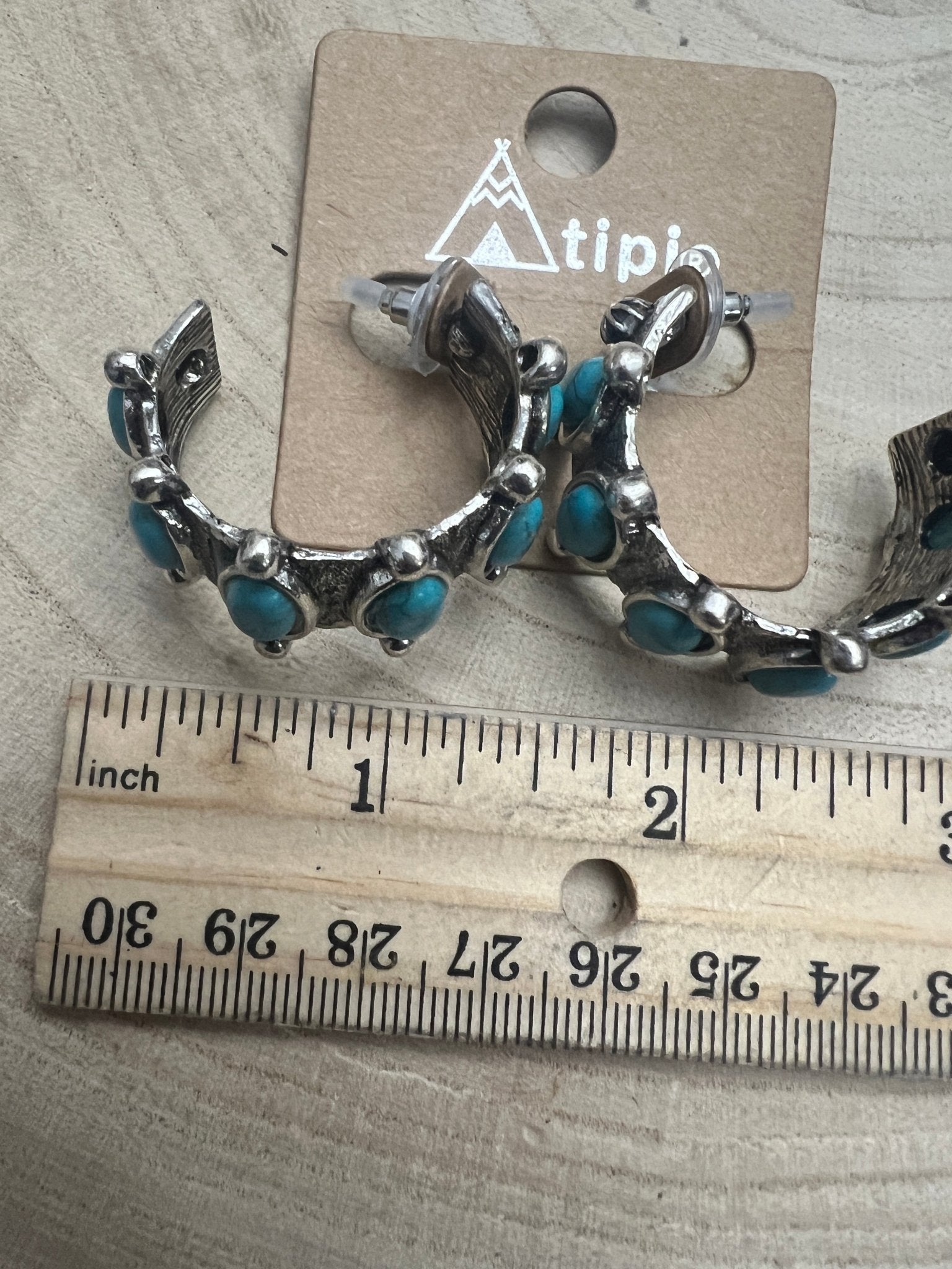 Western Faux Turquoise Small Hoop Earrings