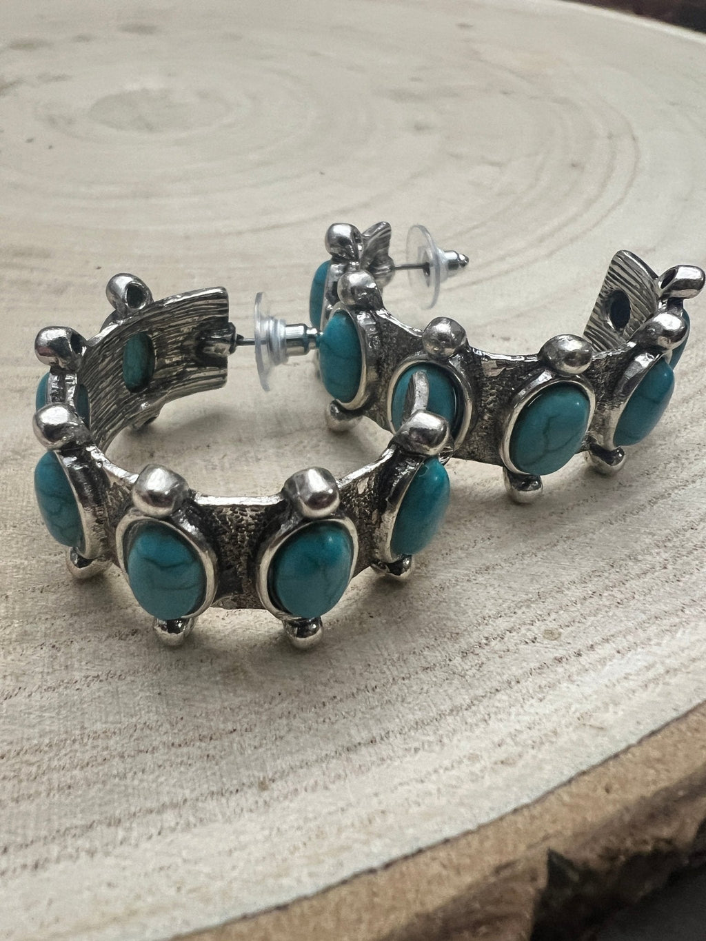 Western Faux Turquoise Small Hoop Earrings